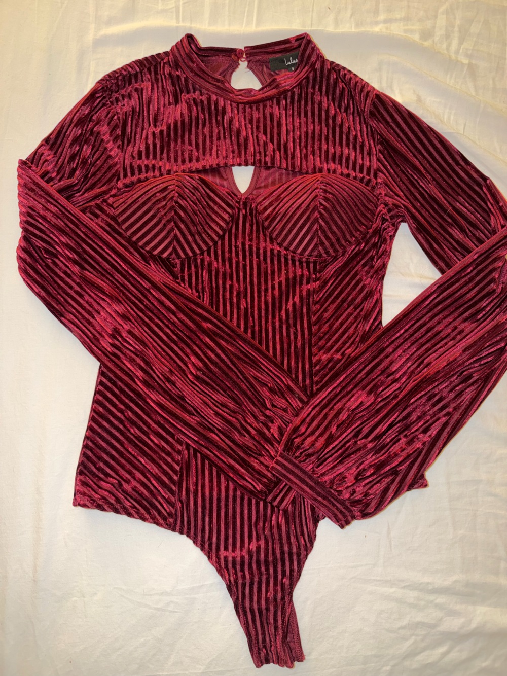 Lulu's Red Velvet Striped Long-Sleeve Top